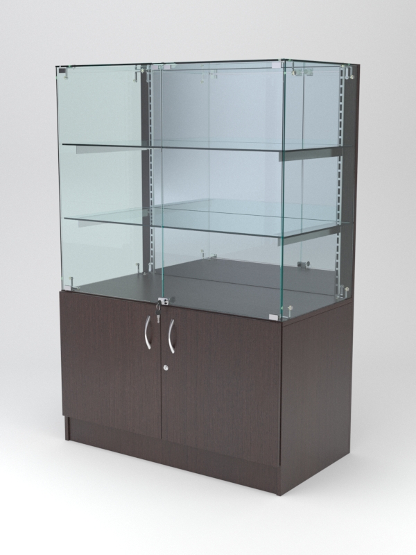 Витрина АСТЕРИЯ низкая №3 (с дверками, задняя стенка - зеркало), Дуб Венге