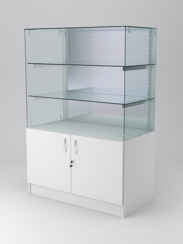 Витрина АСТЕРИЯ низкая №4 (без дверок, задняя стенка - зеркало), Белый