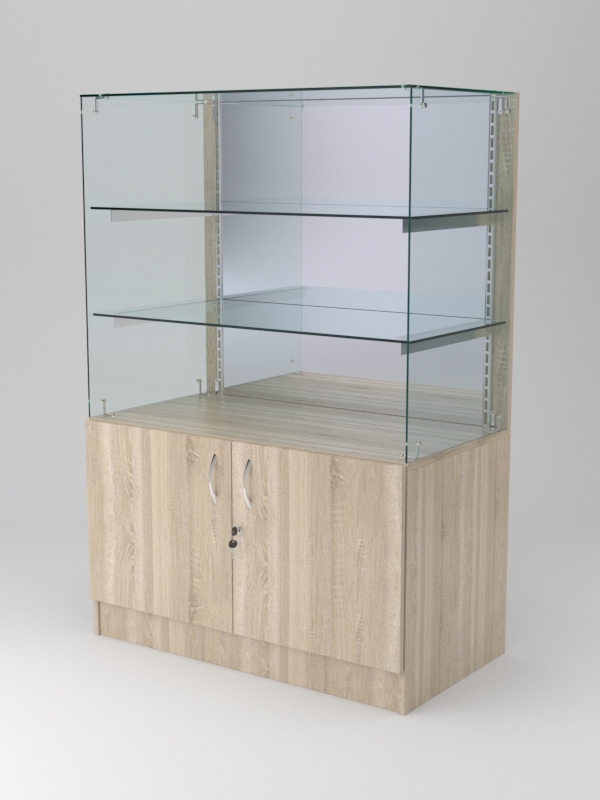 Витрина АСТЕРИЯ низкая №4 (без дверок, задняя стенка - зеркало), Дуб Сонома