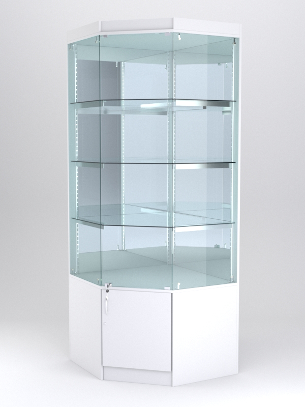 Витрина АСТЕРИЯ угловая №2 (с дверкой, задняя стенка - зеркало), Белый