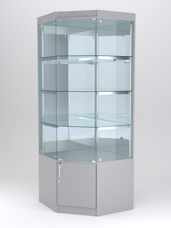 Витрина АСТЕРИЯ угловая №2 (с дверкой, задняя стенка - зеркало), Серый