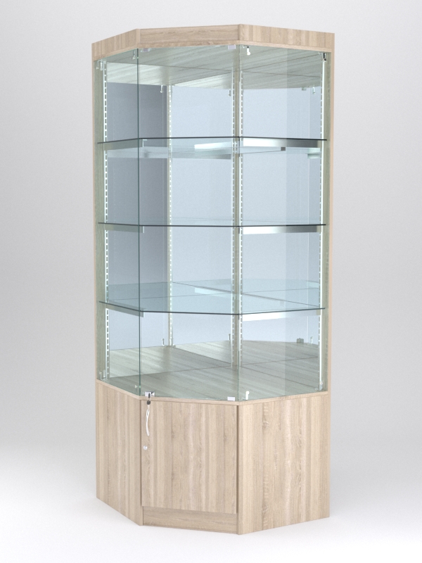 Витрина АСТЕРИЯ угловая №2 (с дверкой, задняя стенка - зеркало), Дуб Сонома