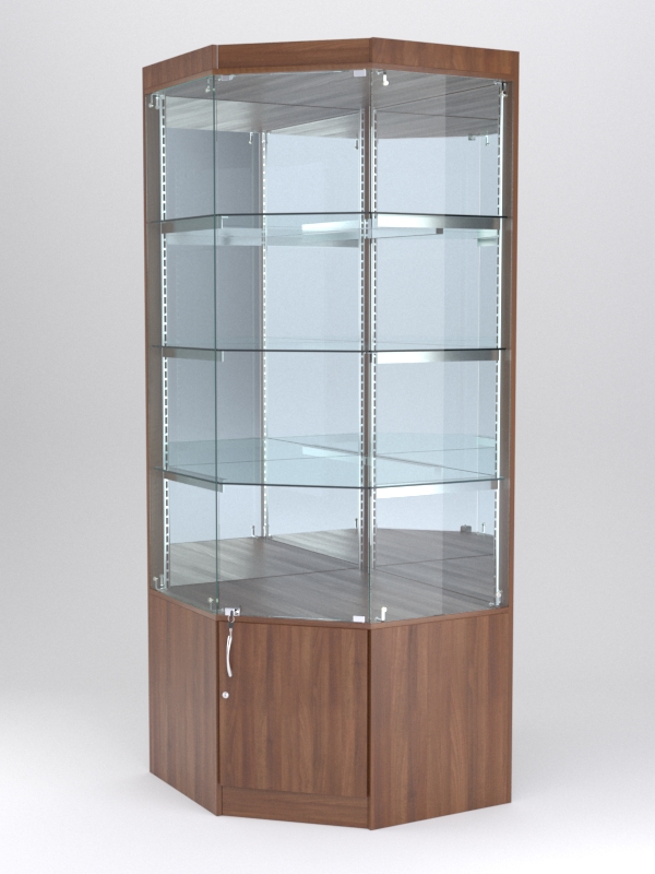 Витрина АСТЕРИЯ угловая №2 (с дверкой, задняя стенка - зеркало), Орех