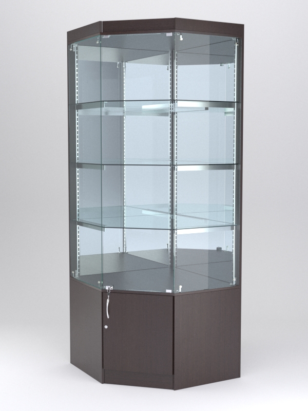 Витрина АСТЕРИЯ угловая №2 (с дверкой, задняя стенка - зеркало), Дуб Венге