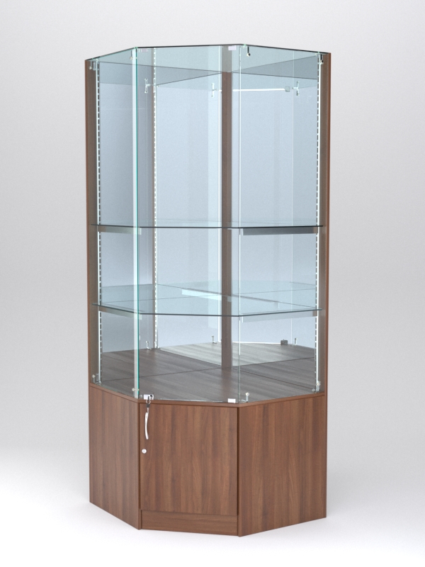 Витрина АСТЕРИЯ угловая №4 (с дверкой, задняя стенка - зеркало), Орех