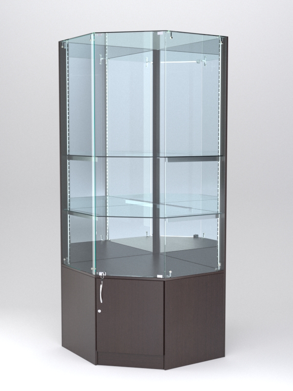 Витрина АСТЕРИЯ угловая №4 (с дверкой, задняя стенка - зеркало), Дуб Венге