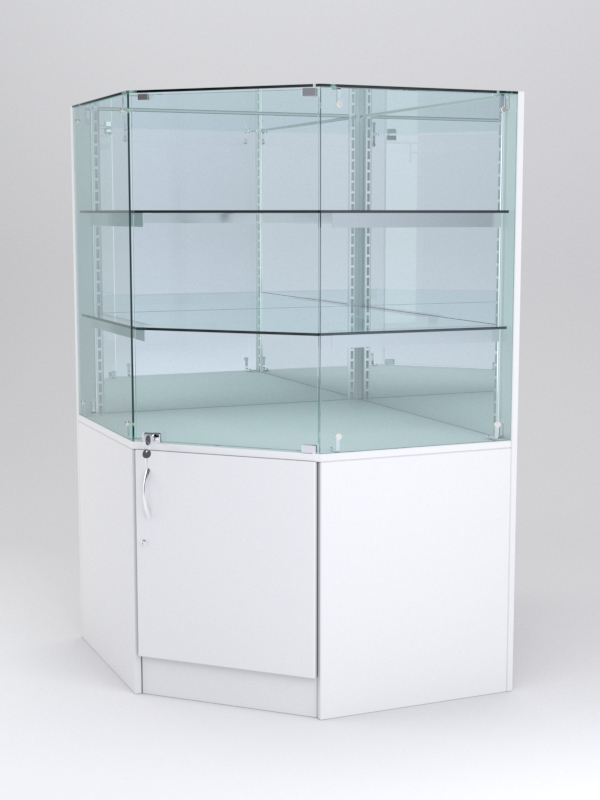 Витрина АСТЕРИЯ угловая №6 (с дверкой, задняя стенка - зеркало), Белый