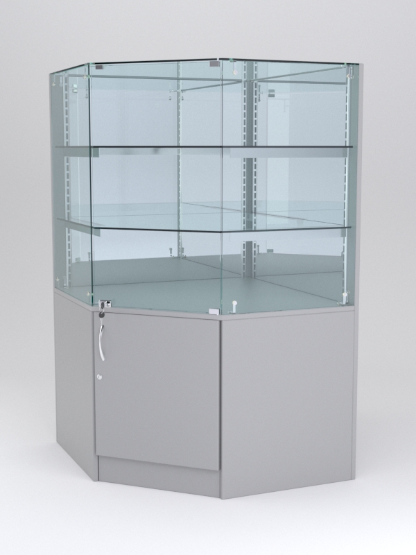 Витрина АСТЕРИЯ угловая №6 (с дверкой, задняя стенка - зеркало), Серый