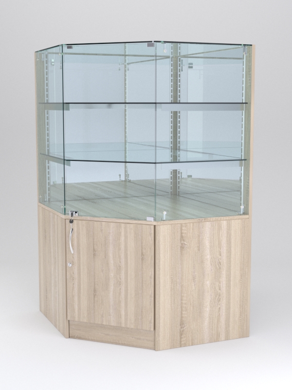 Витрина АСТЕРИЯ угловая №6 (с дверкой, задняя стенка - зеркало), Дуб Сонома