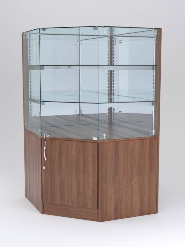 Витрина АСТЕРИЯ угловая №6 (с дверкой, задняя стенка - зеркало), Орех