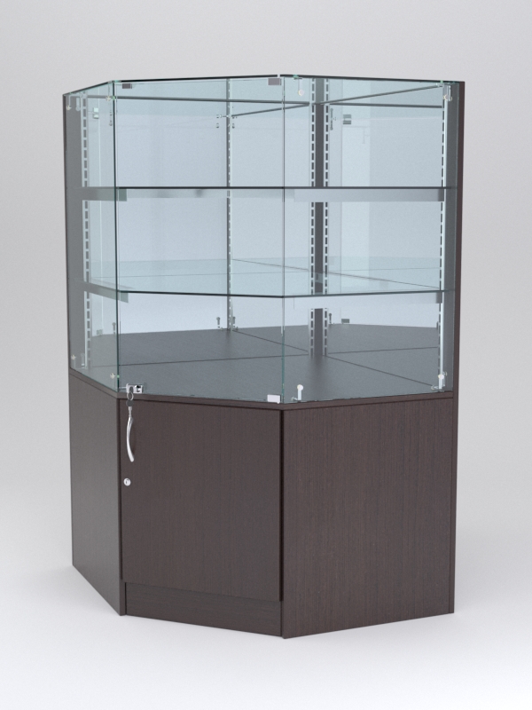 Витрина АСТЕРИЯ угловая №6 (с дверкой, задняя стенка - зеркало), Дуб Венге