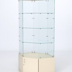 Витрина стеклянная ИСТРА угловая №117 шестигранная (без дверки, задние стенки - стекло), Крем Вайс