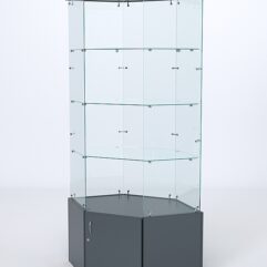 Витрина стеклянная ИСТРА угловая №117 шестигранная (без дверки, задние стенки - стекло), Темно-Серый