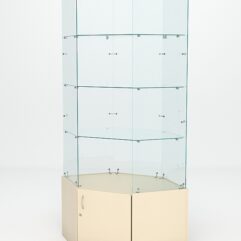 Витрина стеклянная ИСТРА угловая №118 шестигранная (без дверки, задние стенки - стекло), Крем Вайс
