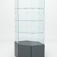 Витрина стеклянная ИСТРА угловая №118 шестигранная (без дверки, задние стенки - стекло), Темно-Серый