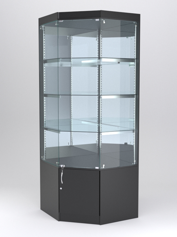 Витрина АСТЕРИЯ угловая №2 (с дверкой, задняя стенка - зеркало), Черный