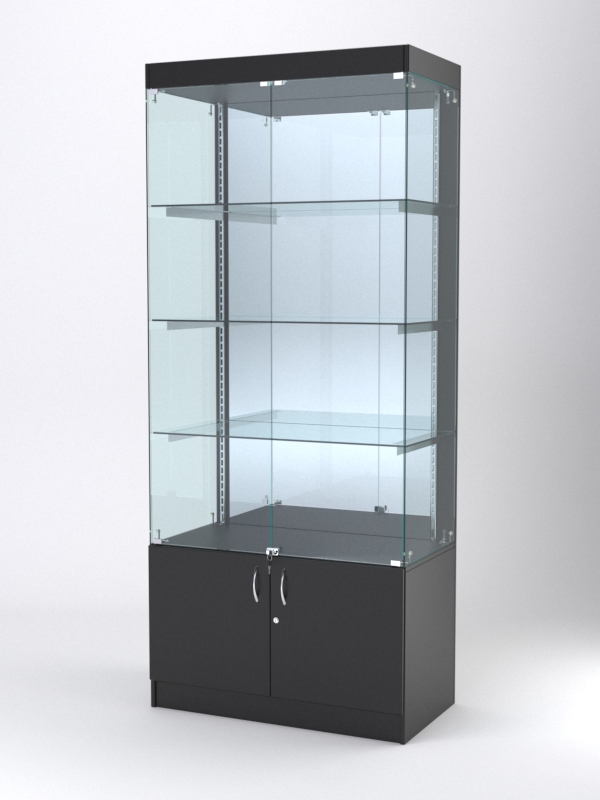 Витрина АСТЕРИЯ №3 (с дверками, задняя стенка - зеркало), Черный
