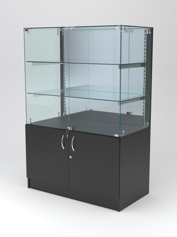 Витрина АСТЕРИЯ низкая №3 (с дверками, задняя стенка - зеркало), Черный