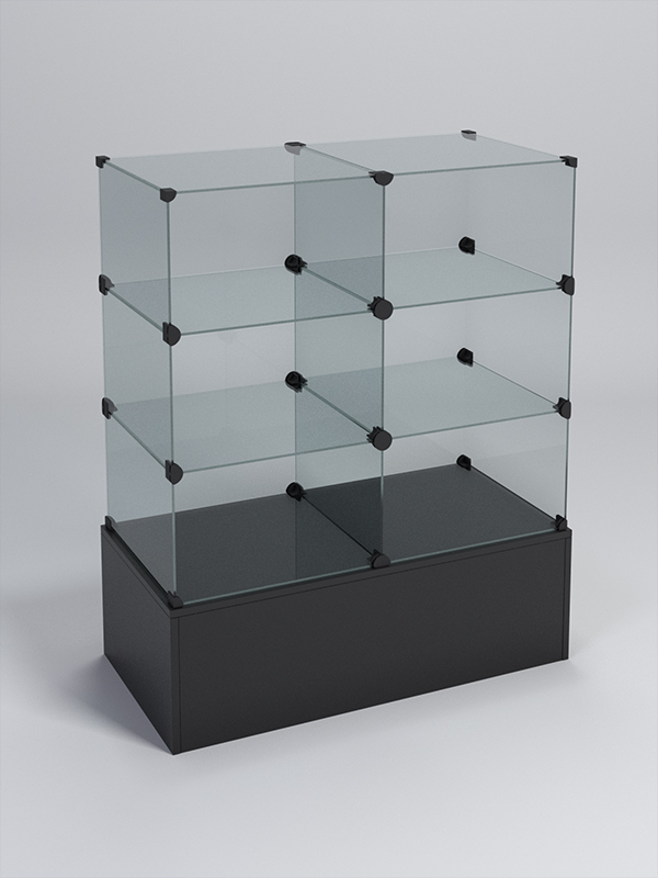 Прилавок КУБ №3 (без стеклянных дверок, передняя стенка - стекло), Черный