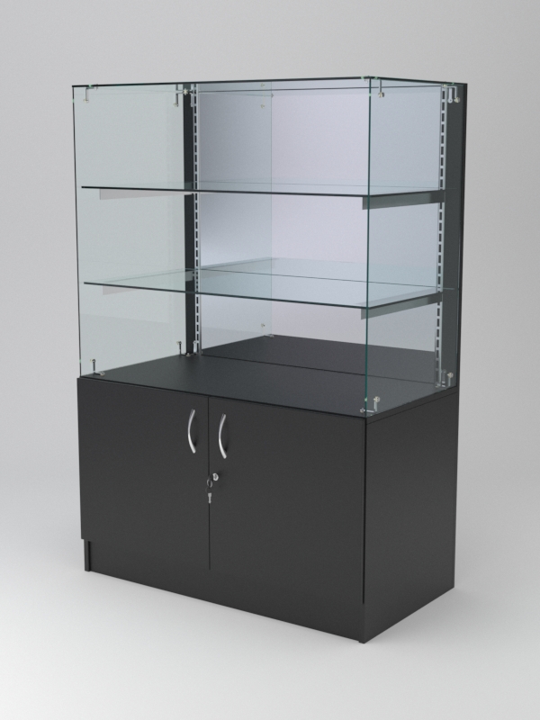 Витрина АСТЕРИЯ низкая №4 (без дверок, задняя стенка - зеркало), Черный