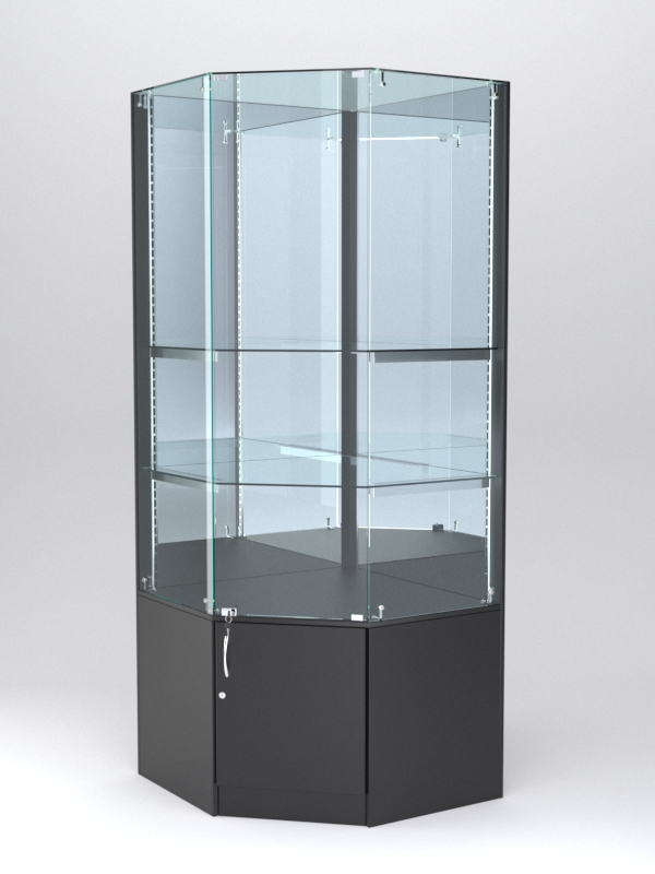 Витрина АСТЕРИЯ угловая №4 (с дверкой, задняя стенка - зеркало), Черный