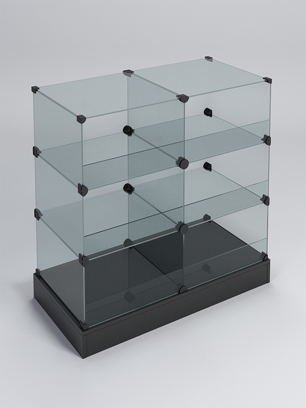 Прилавок КУБ №5-КО (без стеклянных дверок, передняя стенка - стекло), Черный