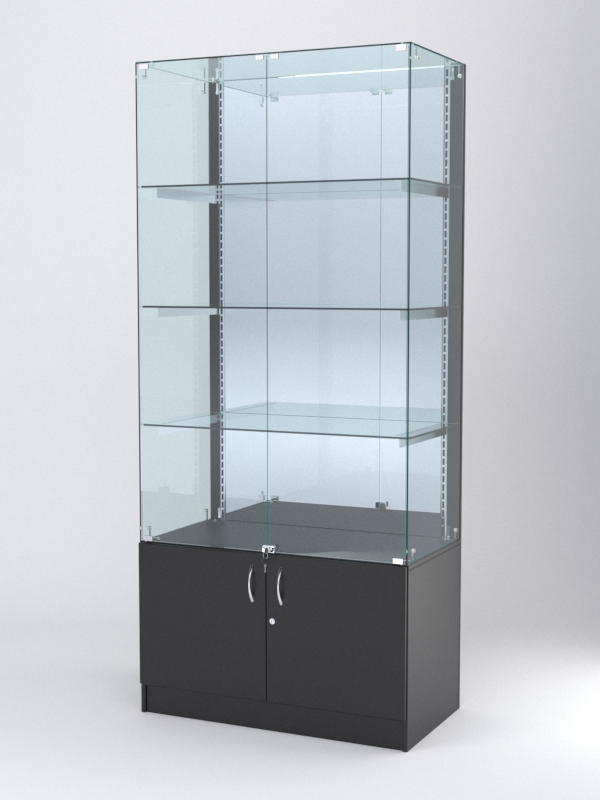 Витрина АСТЕРИЯ №7 (с дверками, задняя стенка - зеркало), Черный