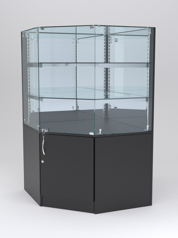 Витрина АСТЕРИЯ угловая №6 (с дверкой, задняя стенка - зеркало), Черный