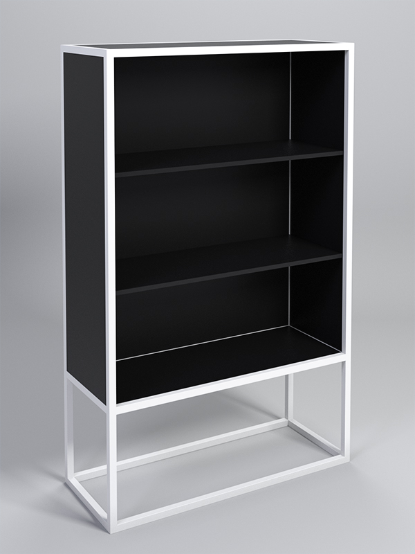 Стеллаж Стронг №1А в стиле ЛОФТ, Черный, металлический каркас белый