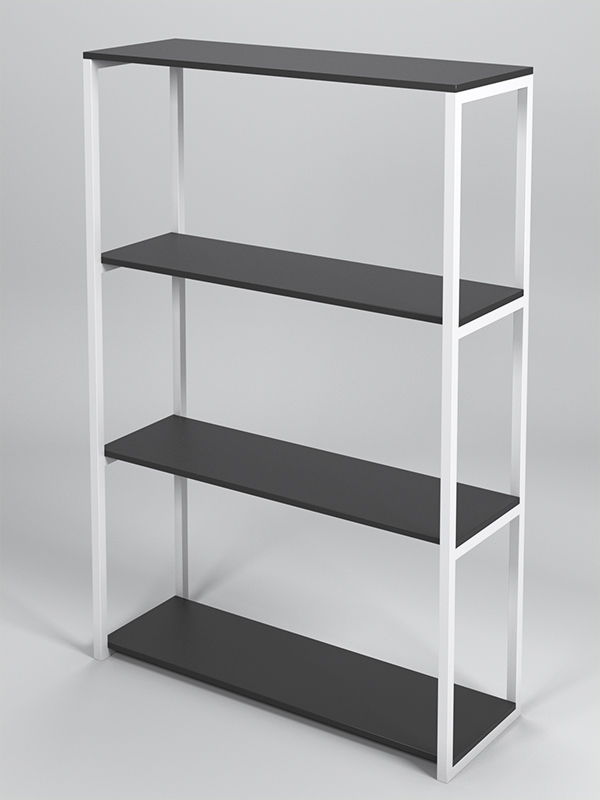 Стеллаж Стронг №12 в стиле ЛОФТ, Каркас -Белый, полки - Черные