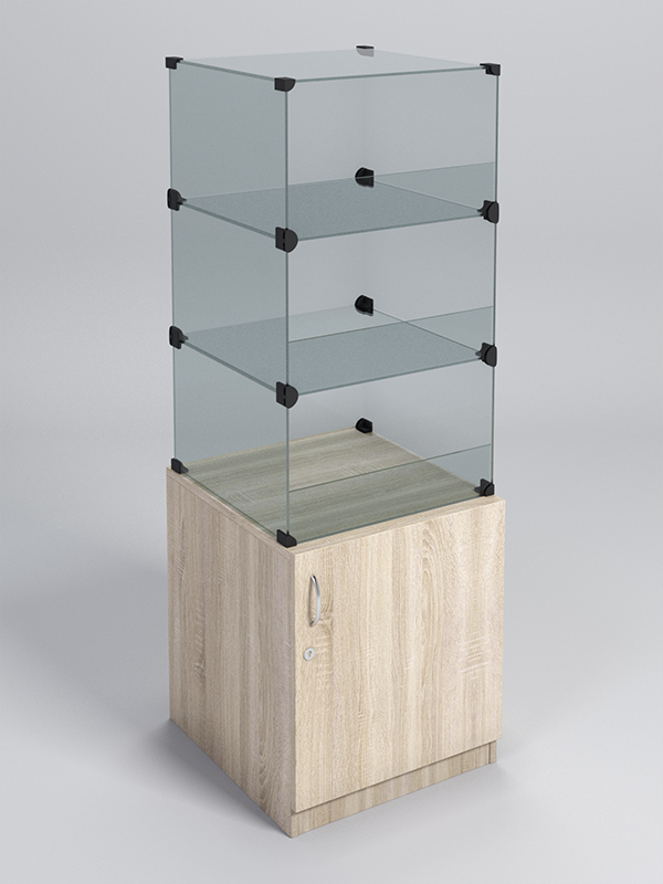 Прилавок КУБ №2-КО (без стеклянных дверок, передняя стенка - стекло), Дуб Сонома