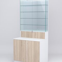 Витрина СОТА №2, задняя стенка Зеркало, Белый-Дуб Сонома