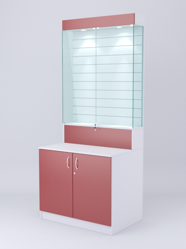 Витрина СОТА №5, задняя стенка Экономпанель, Белый-Красный