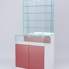 Витрина СОТА №7, задняя стенка Зеркало, Белый-Красный