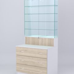 Витрина СОТА №10, задняя стенка Зеркало, Белый-Дуб Сонома