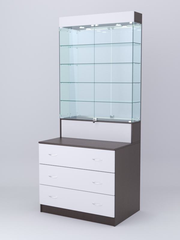 Витрина СОТА №10, задняя стенка Зеркало, Дуб Венге-Белый