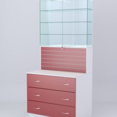 Витрина СОТА №12, задняя стенка Зеркало, Белый-Красный