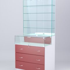 Витрина СОТА №15, задняя стенка Зеркало, Белый-Красный