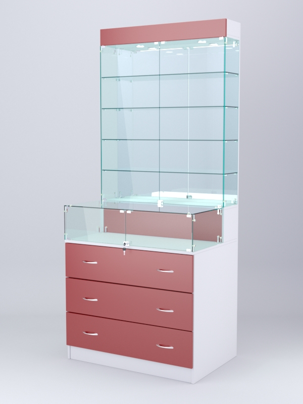 Витрина СОТА №15, задняя стенка Зеркало, Белый-Красный