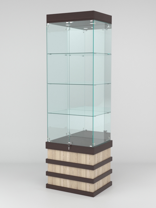 Витрина ФУРИЯ №2-2 (задняя стенка - зеркало), Дуб Венге-Дуб Сонома