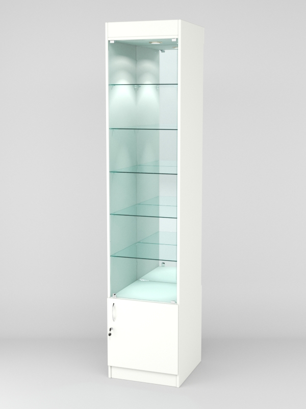 Витрина АСТРА №504 (с дверкой, задняя стенка - зеркало), Белый