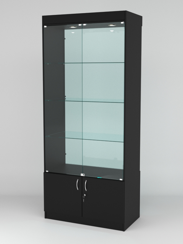 Витрина АСТРА №1 (с дверками, задняя стенка - стекло), Черный