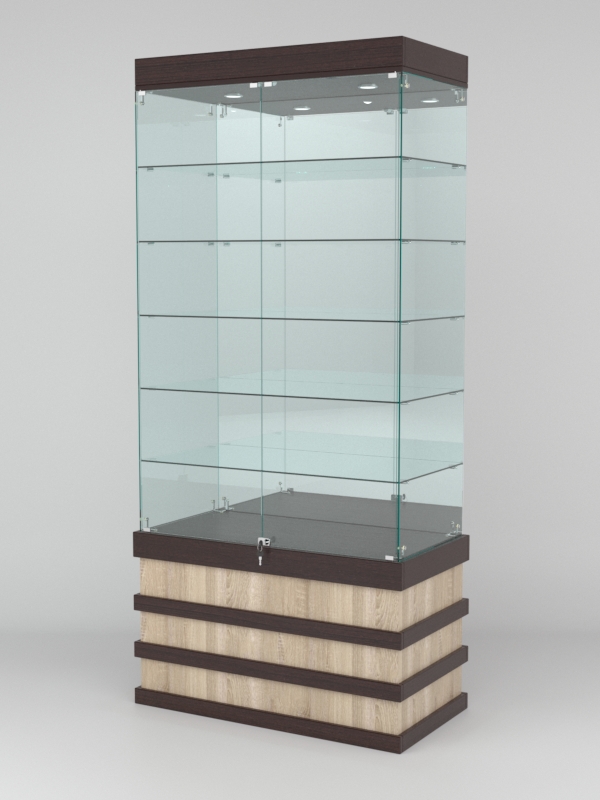 Витрина ФУРИЯ №4-2 (задняя стенка - зеркало), Дуб Венге-Дуб Сонома