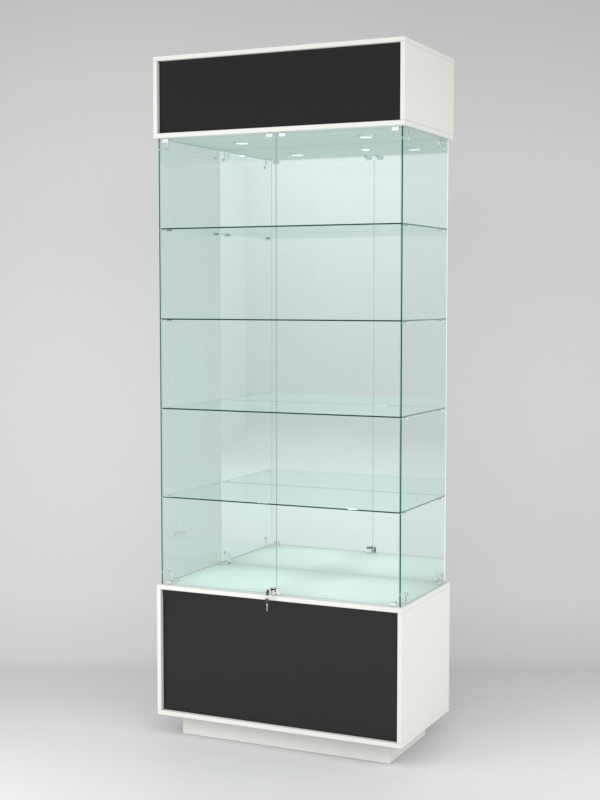 Витрина СИМВОЛ №1-2 (задняя стенка - зеркало), Белый-Черный