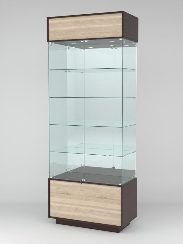 Витрина СИМВОЛ №1-2 (задняя стенка - зеркало), Дуб Венге-Дуб Сонома