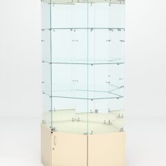 Витрина стеклянная ИСТРА угловая №19 шестигранная (с дверкой, задняя стенка - зеркало), Крем Вайс