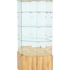 Витрина стеклянная ИСТРА угловая №19 шестигранная (с дверкой, задняя стенка - зеркало), Дуб Золотистый