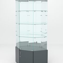 Витрина стеклянная ИСТРА угловая №19 шестигранная (с дверкой, задняя стенка - зеркало), Темно-Серый