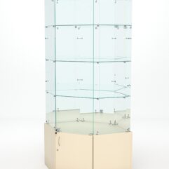 Витрина стеклянная ИСТРА угловая №20 шестигранная (с дверкой, задние стенки - зеркало), Крем Вайс