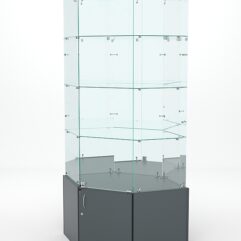 Витрина стеклянная ИСТРА угловая №20 шестигранная (с дверкой, задние стенки - зеркало), Темно-Серый